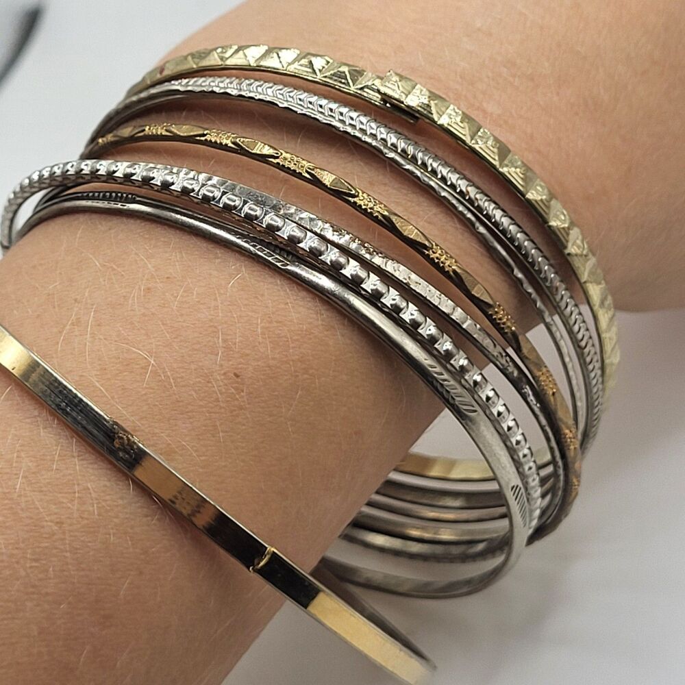 90s Y2K Stack of Bangle Bracelets Lot of 8 Bellydance Bohemian Boho Hippie Chic
